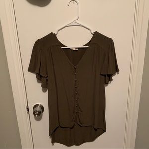 Olive Green Ruffle Sleeve Blouse